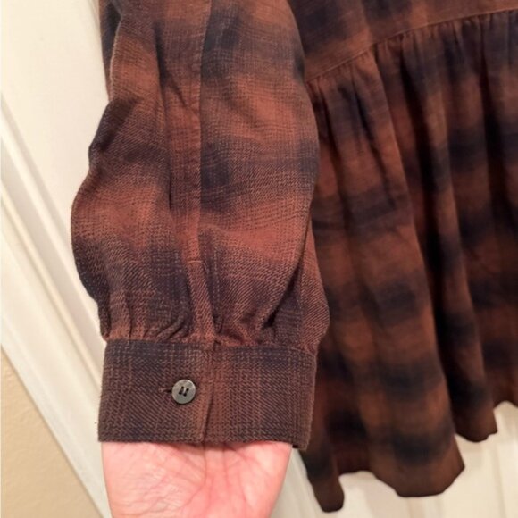 Madewell Brown & black Plaid 3/4 Sleeve tunic /Dress Medium pockets 100% cotton - Picture 5 of 8